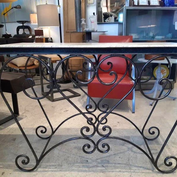 State Street Salvage Vintage French Iron Garden Table With Marble Top, £1,301.52
