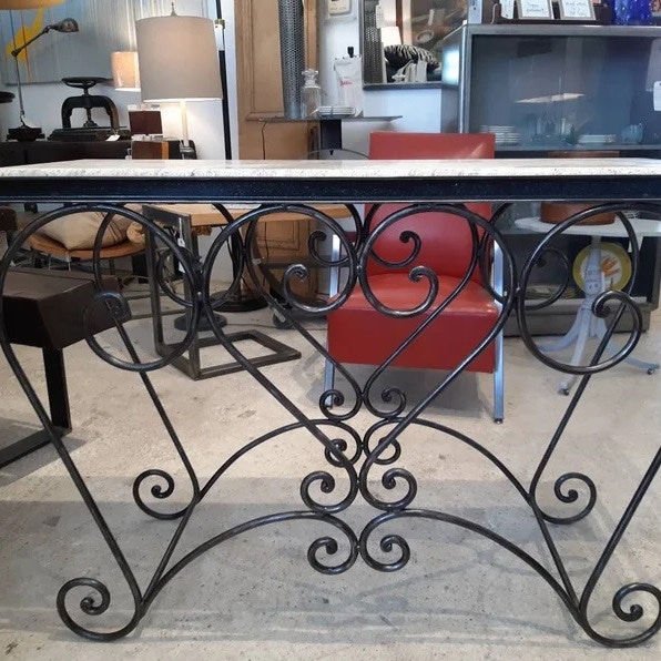 State Street Salvage Vintage French Iron Garden Table With Marble Top, £1,301.52