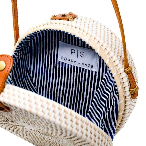 Wolf & Badger Camilla Rattan Bag - Nantucket Navy Stripe, £122