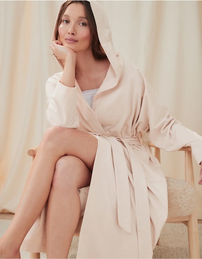 The White Company Cosy Fleece Back Jersey Lounge Robe, NOW £35