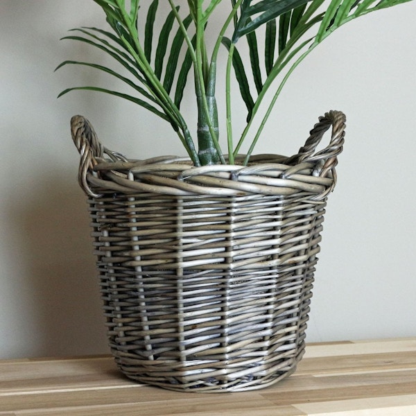 The Basket Company Antique Wash Round Wicker Plant Pot With Handles, £15