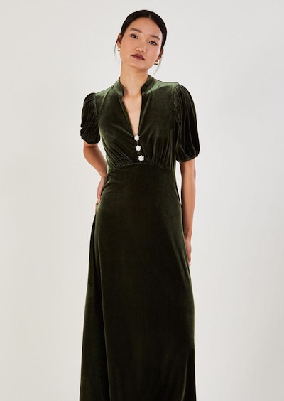 Monsoon Veronique Velvet Shirt Dress Green, £110
