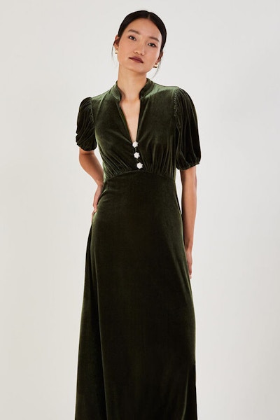 Monsoon Veronique Velvet Shirt Dress Green, £110