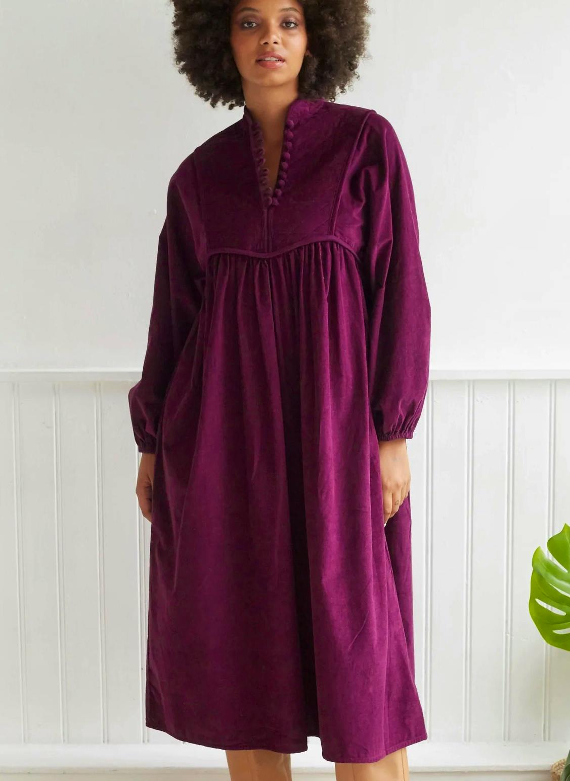 Dilli Grey Neetu Cord Dress In Cassis, £139