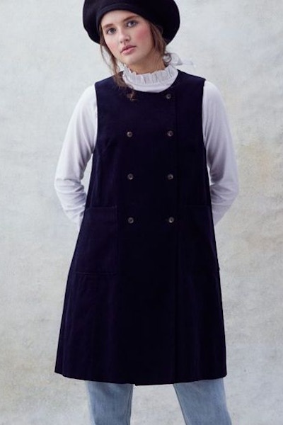 Cabbages & Roses Patch Pinafore In Navy Needlecord, £265