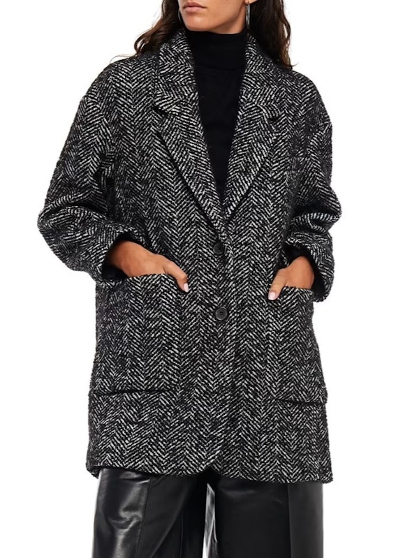 American Vintage Manteau Herringbone Wool-Blend Bouclé-Tweed Coat, £214