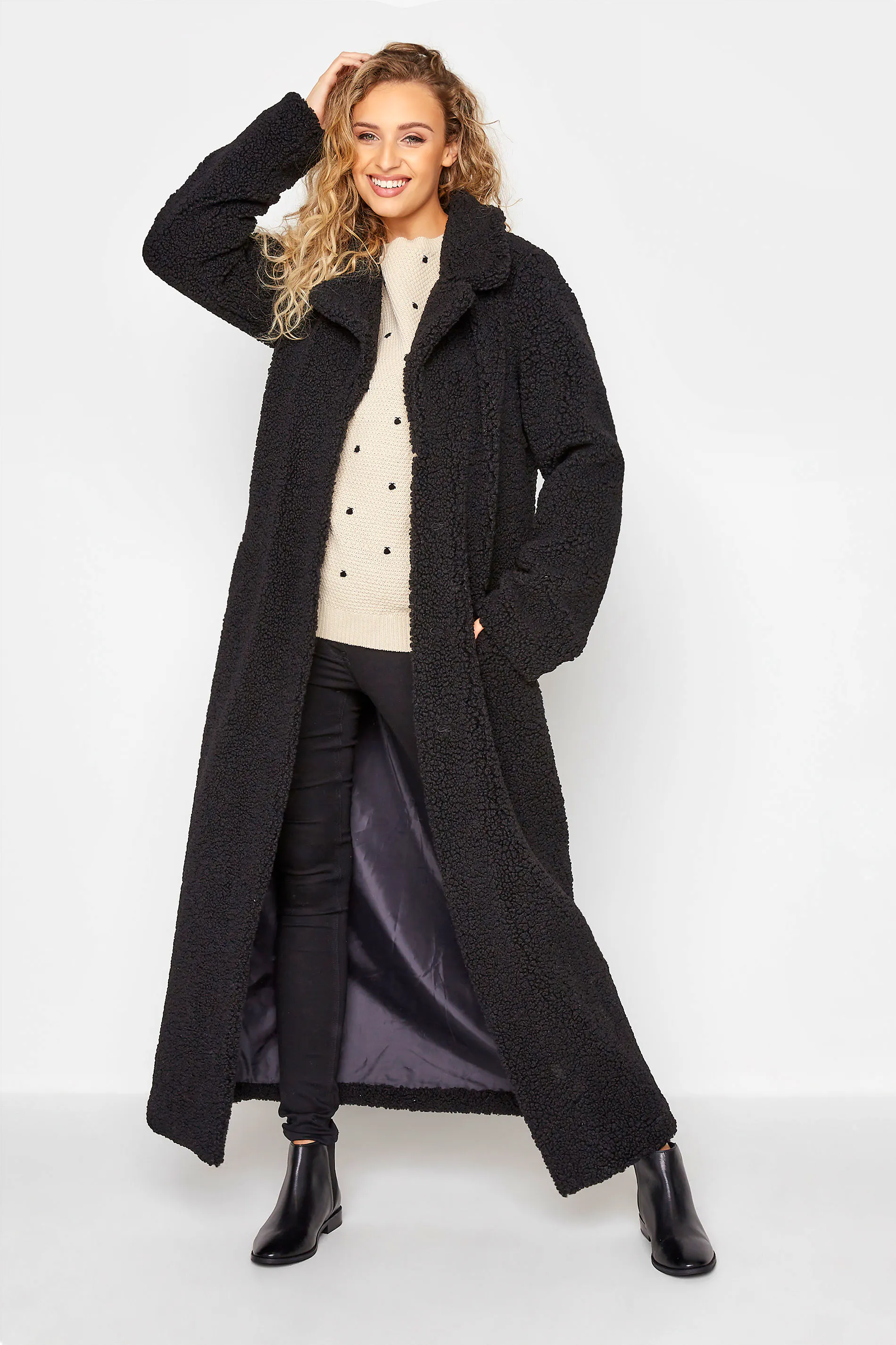 Long Tall Sally Black Teddy Maxi Coat, £89