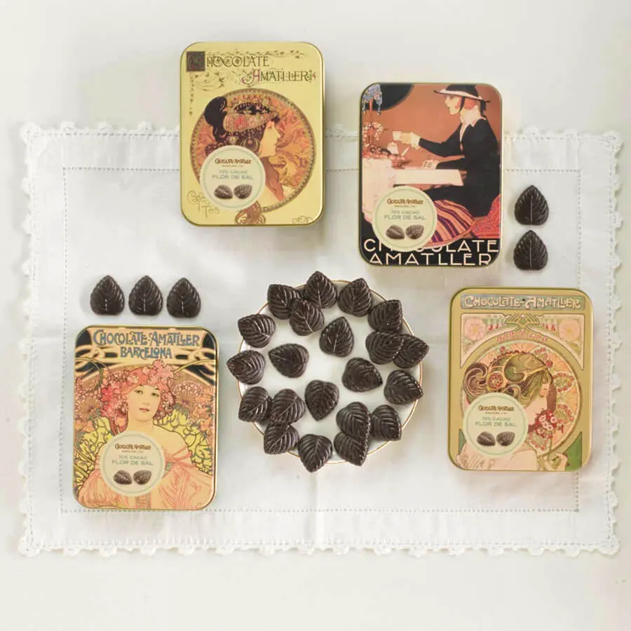Brindisa Amatller Salted Dark Chocolate Leaves 60g, £6.50
