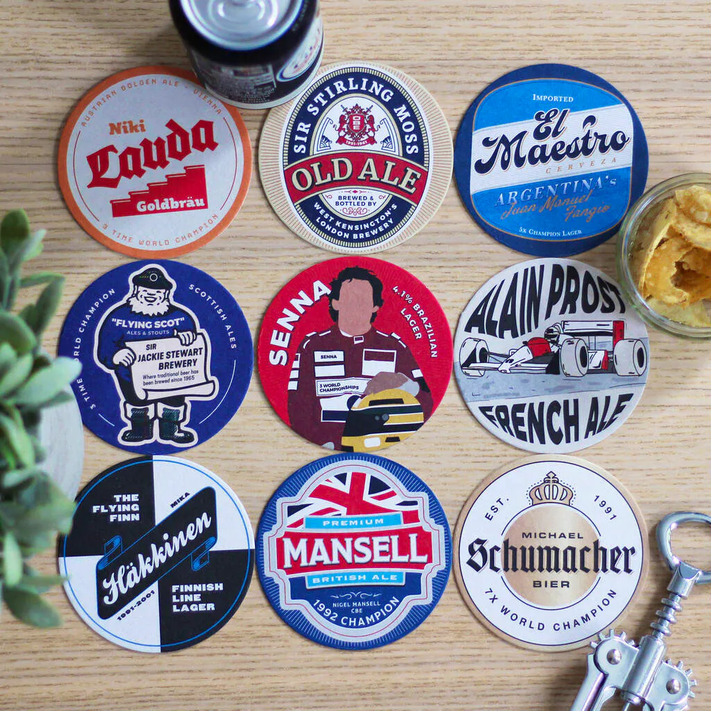 Jack’s Posters Formula One Legends Beer Mats X9, £12.95