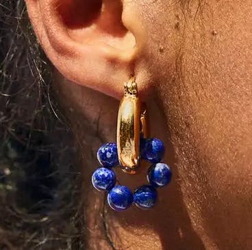 Liberty London 22ct Gold-Plated Sura Lapis Lazuli Beaded Hoop Earrings, £72