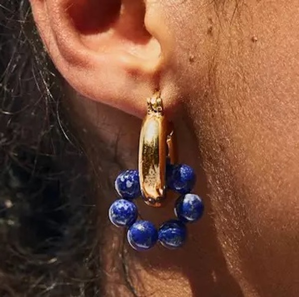 Liberty London 22ct Gold-Plated Sura Lapis Lazuli Beaded Hoop Earrings, £72