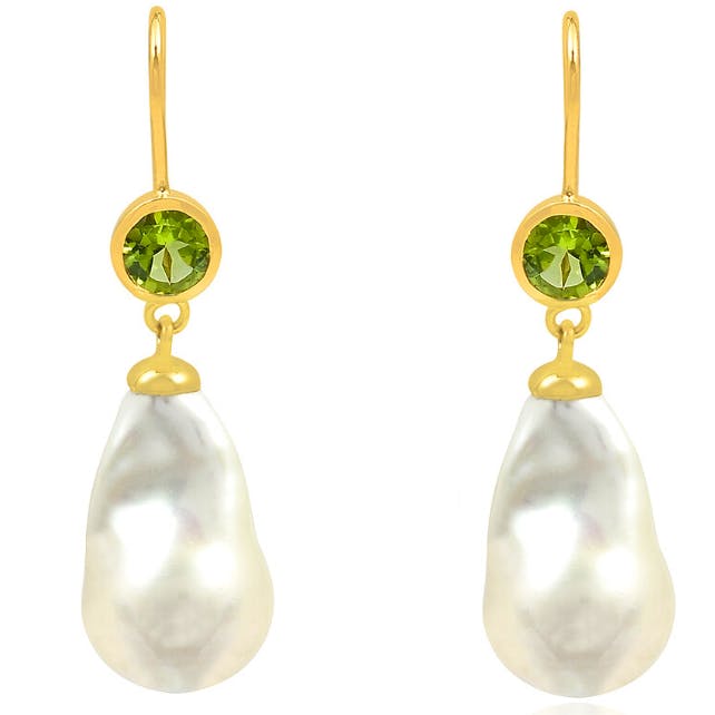 Pomegranate Mona Baroque Pearl And Peridot Earrings, £135