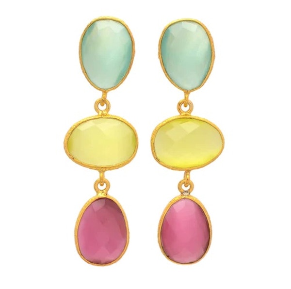 Olly M Jewellery Rainbow Classic Triple Drop Earrings, £75