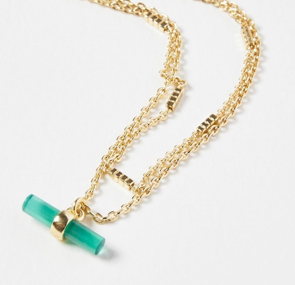 Oliver Bonas Green Onyx Gold Plated Layered Necklace, £65