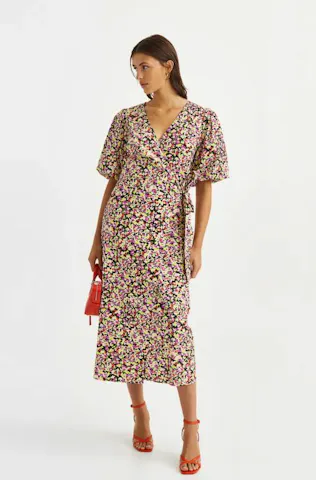 Puff Sleeve Wrap Dress