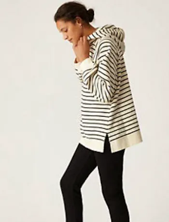 Pure Cotton Striped Longline Hoodie