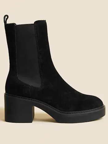 Suede Chelsea Chunky Block Heel Boots