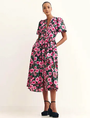 Pure Cotton Floral V-Neck Midi Dress