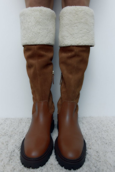 Knee High Leather Boots With Faux Shearling £119