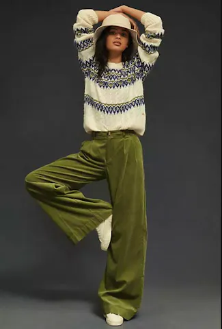Pleated Wide-Leg Corduroy Trousers