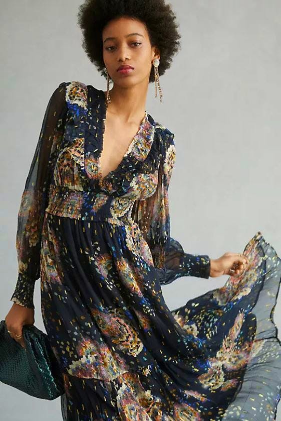 Smocked V-Neck Maxi Dress £198