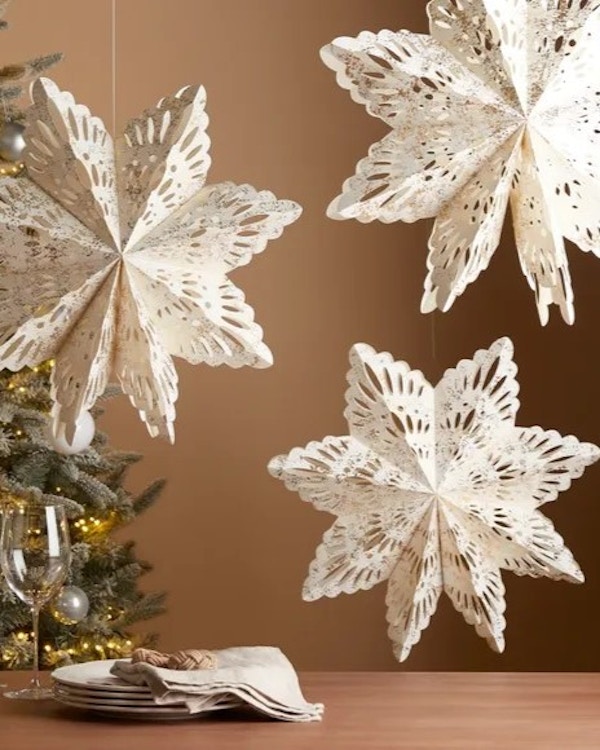 Dunelm Set of 3 White and Gold Metallic Paper Snowflake Decoration, £10
