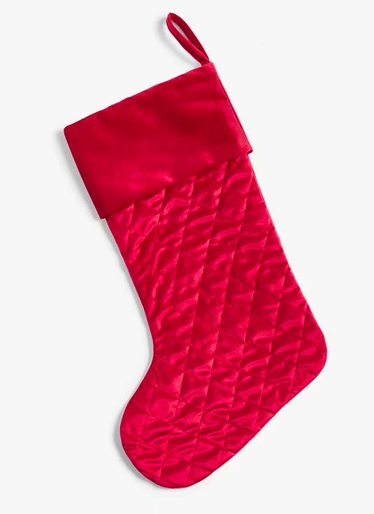 John Lewis Quilted Velvet Christmas Stocking, Red, £10