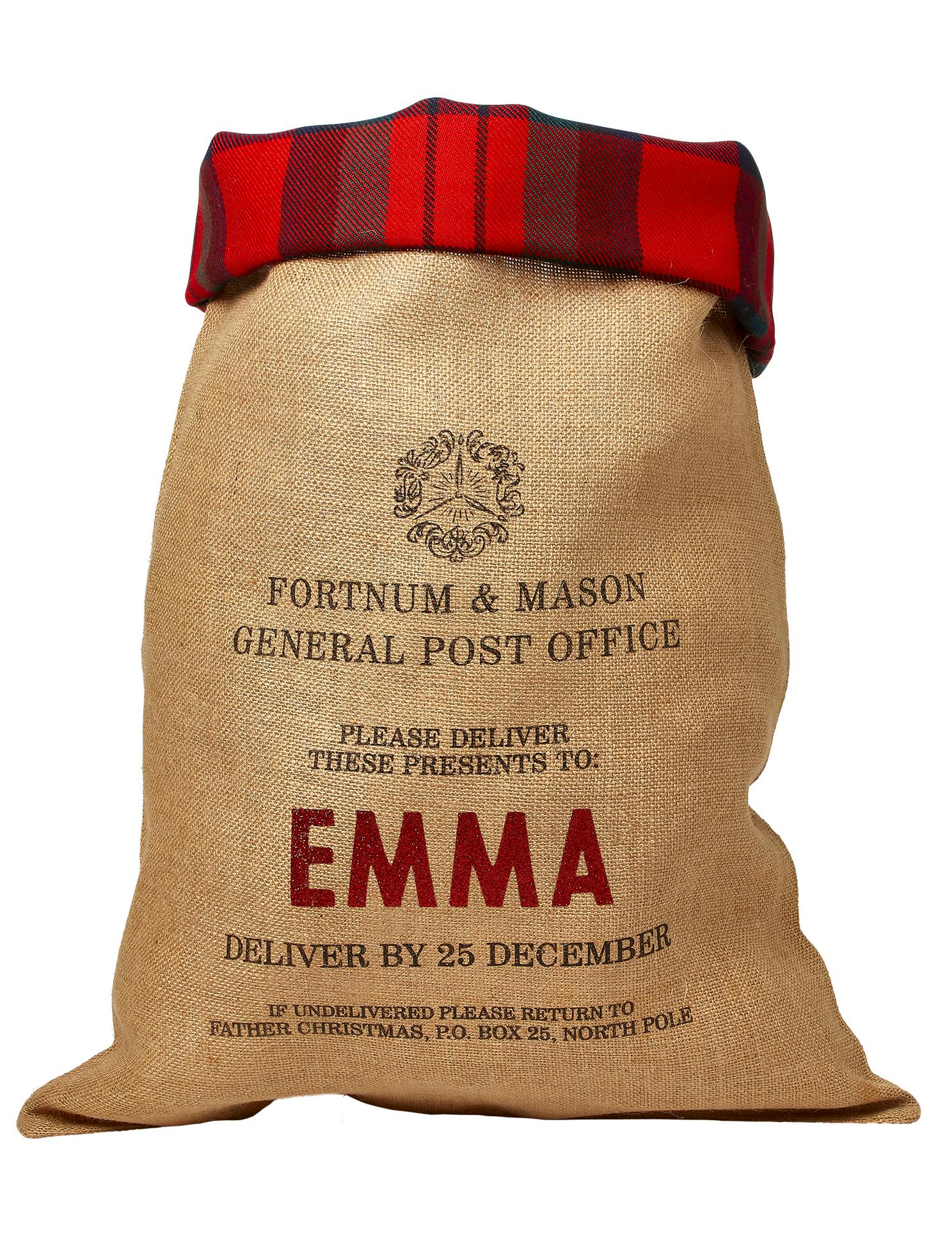 Fortnum & Mason Personalised Tartan Hessian Santa Sack, Medium, £34.95