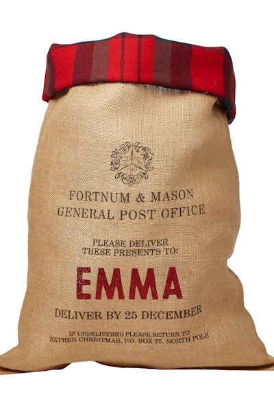 Fortnum & Mason Personalised Tartan Hessian Santa Sack, Medium, £34.95