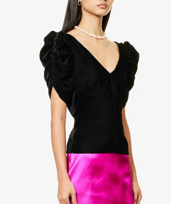 Frame Ruched Sleeve Velvet Top, £295