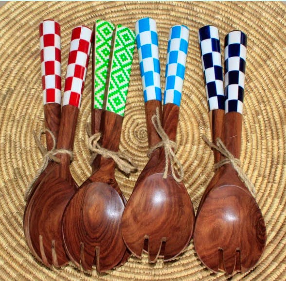 Tooka Red And White Chequered Salad Servers, £25