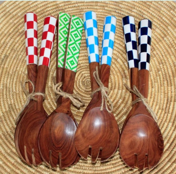Tooka Red And White Chequered Salad Servers, £25