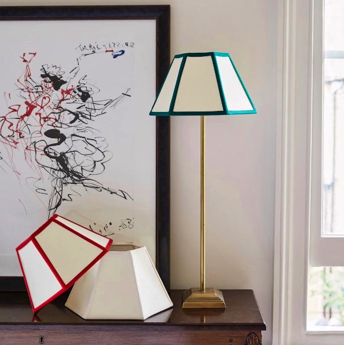 Issy Granger Hexagon Linen Lampshade Green Trim, £130