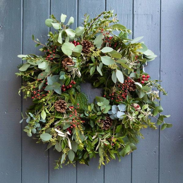 The Real Flower Co Berry and Herb Eco-Friendly Moss Door Wreath, from £95