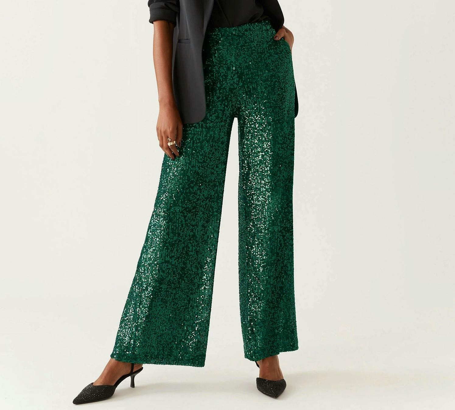 M&S Sequin Black Wide Leg Trousers, £49.50