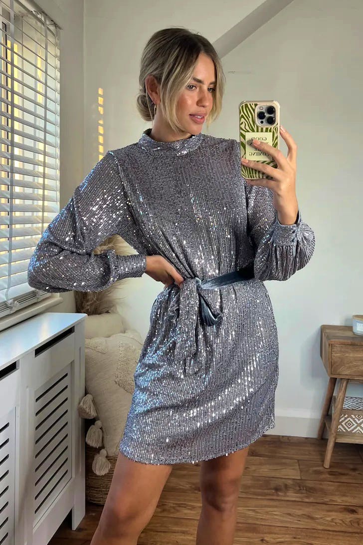 Next Sequin High Neck Mini Dress, £62
