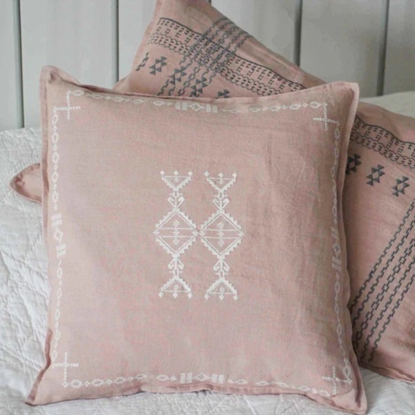 Closet & Botts Embroidered Linen Cushion Blush, £54