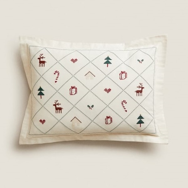 Zara Embroidered Cross-Stitch Cushion, £19.99