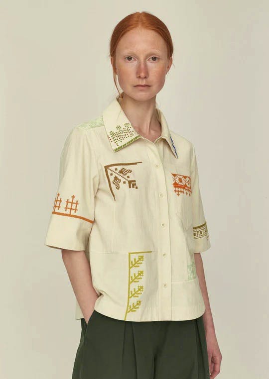 Toast Embroidered Patchwork Cotton Shirt, £215