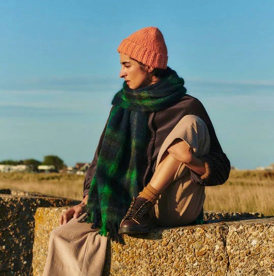 Toast Fringed Vibrant Check Scarf, £160