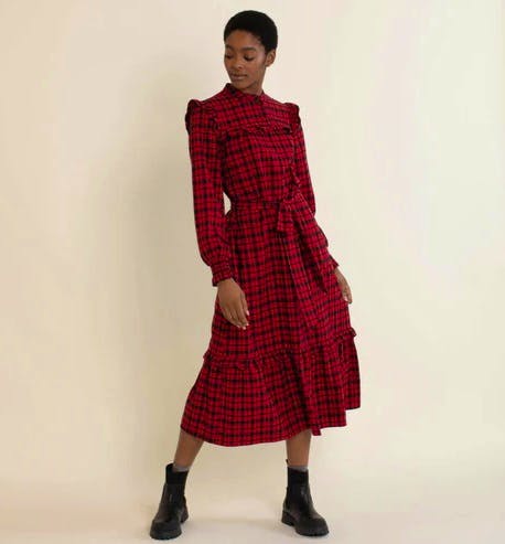 Albaray Red And Black Check Midi Dress, NOW £35