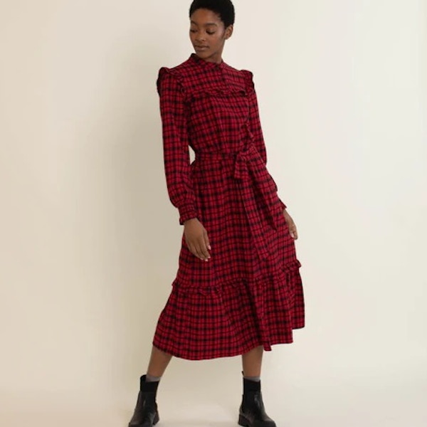 Albaray Red And Black Check Midi Dress, NOW £35