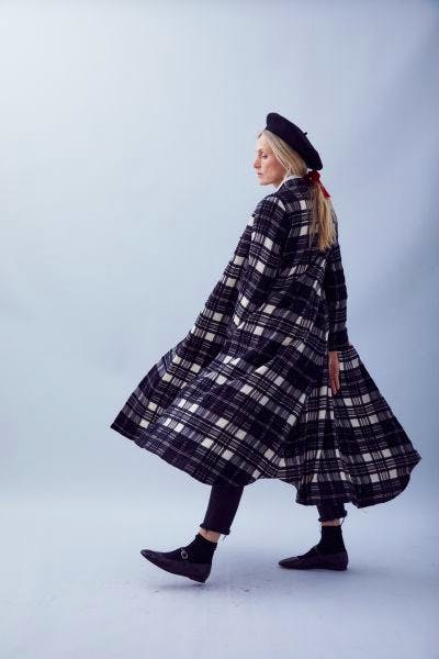 Cabbages & Roses Maximus Coat In Black & White Tartan, £499