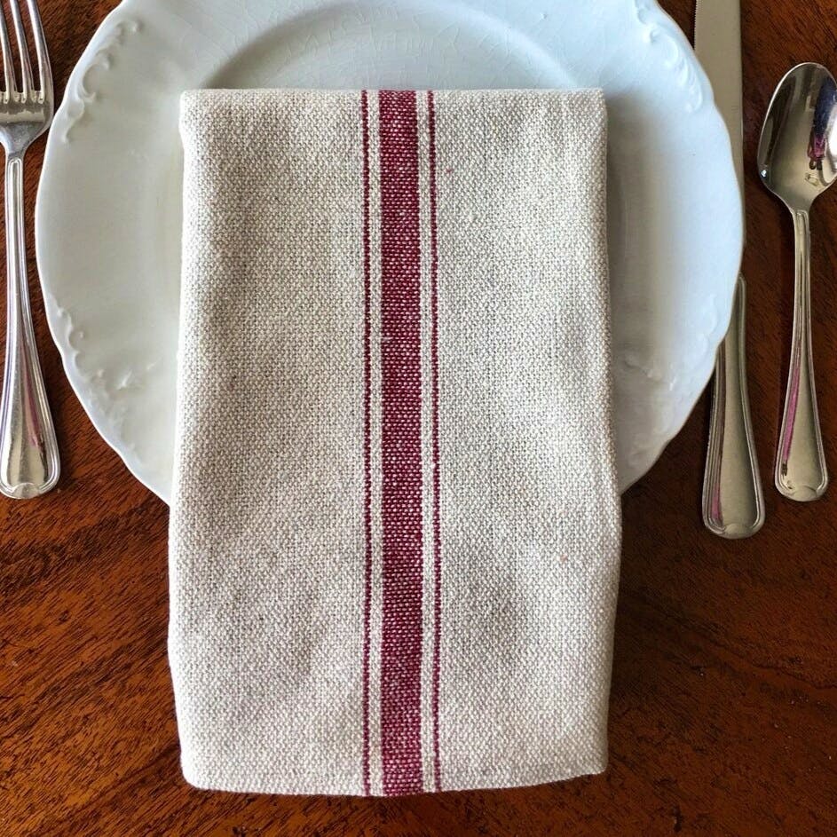 Etsy Grain Sack Dinner Napkin Red Stripe, £6.41