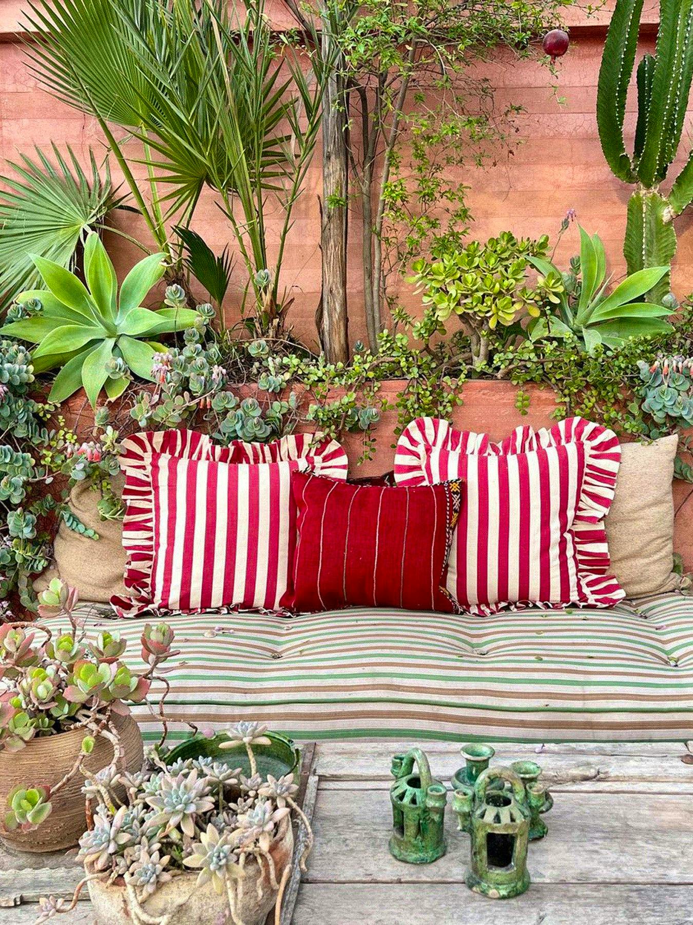 Alice Palmer Tangier Red Frilly Stripe Cushion, £75