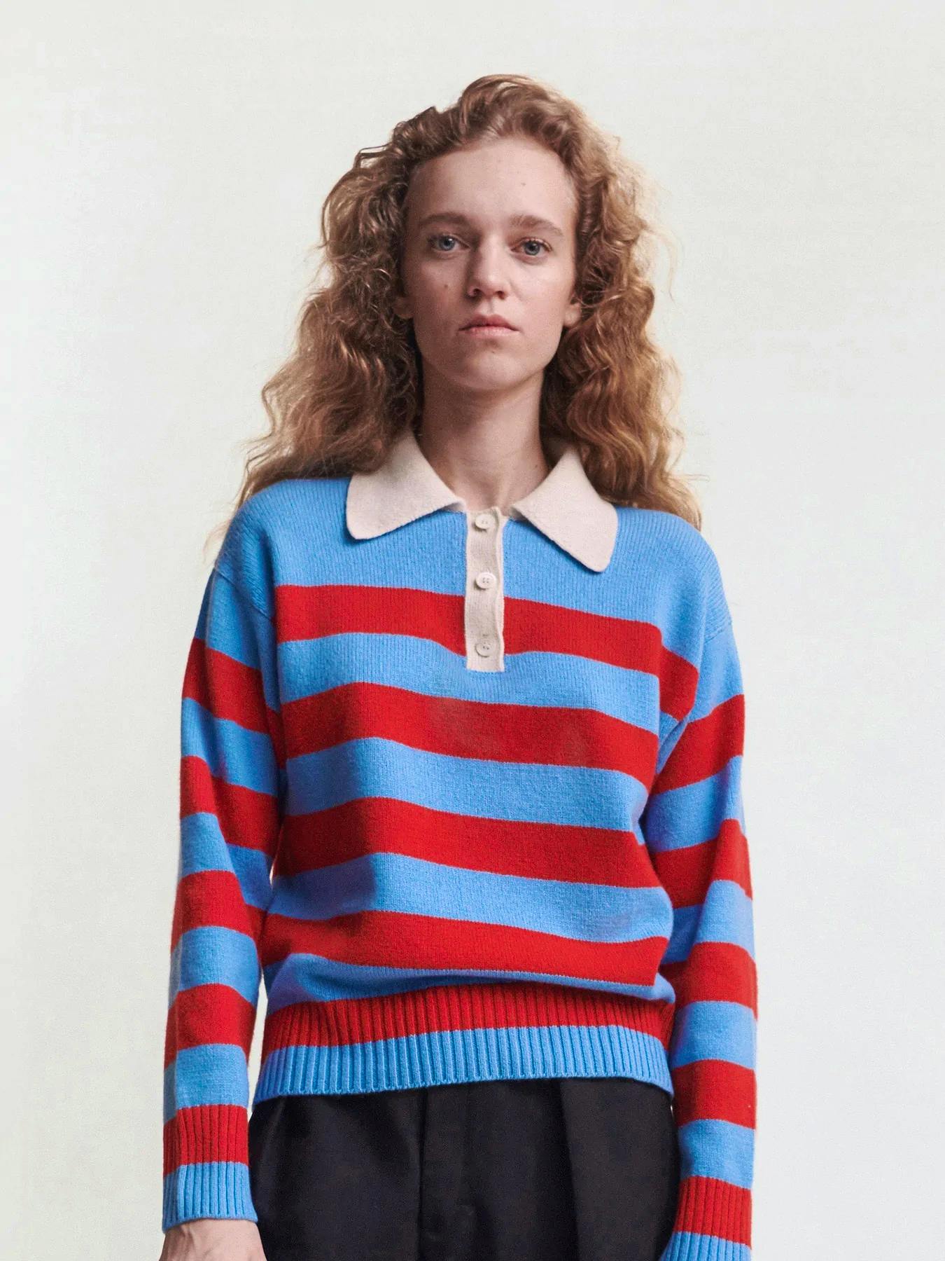 &Daughter Edith Stripe Polo Shirt In Blue And Red, £295