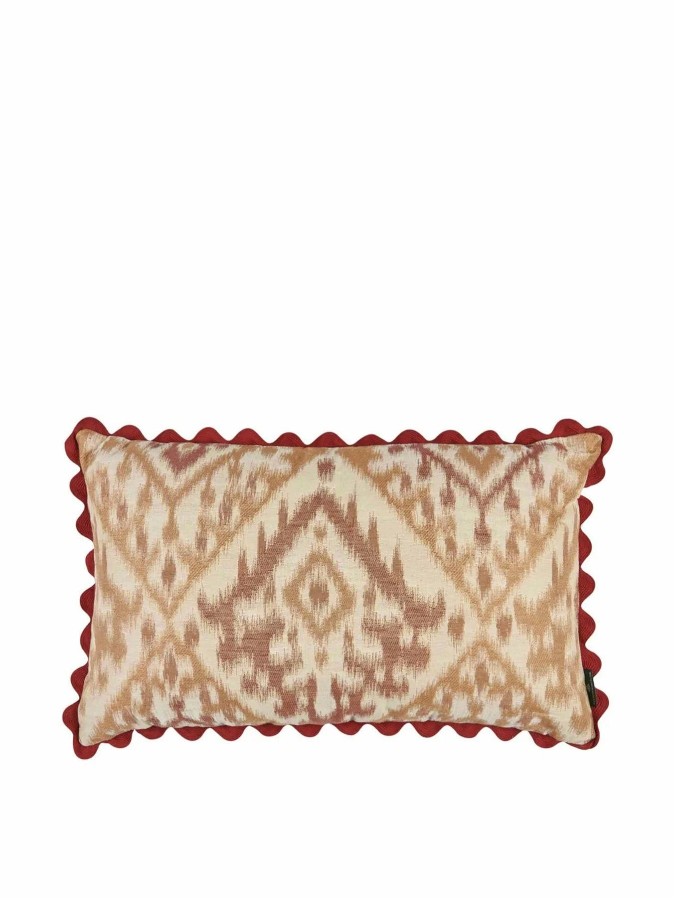 Penny Morrison Red And Orange Ikat And Stripe Cushion With Red Wavy Trim, £201.71