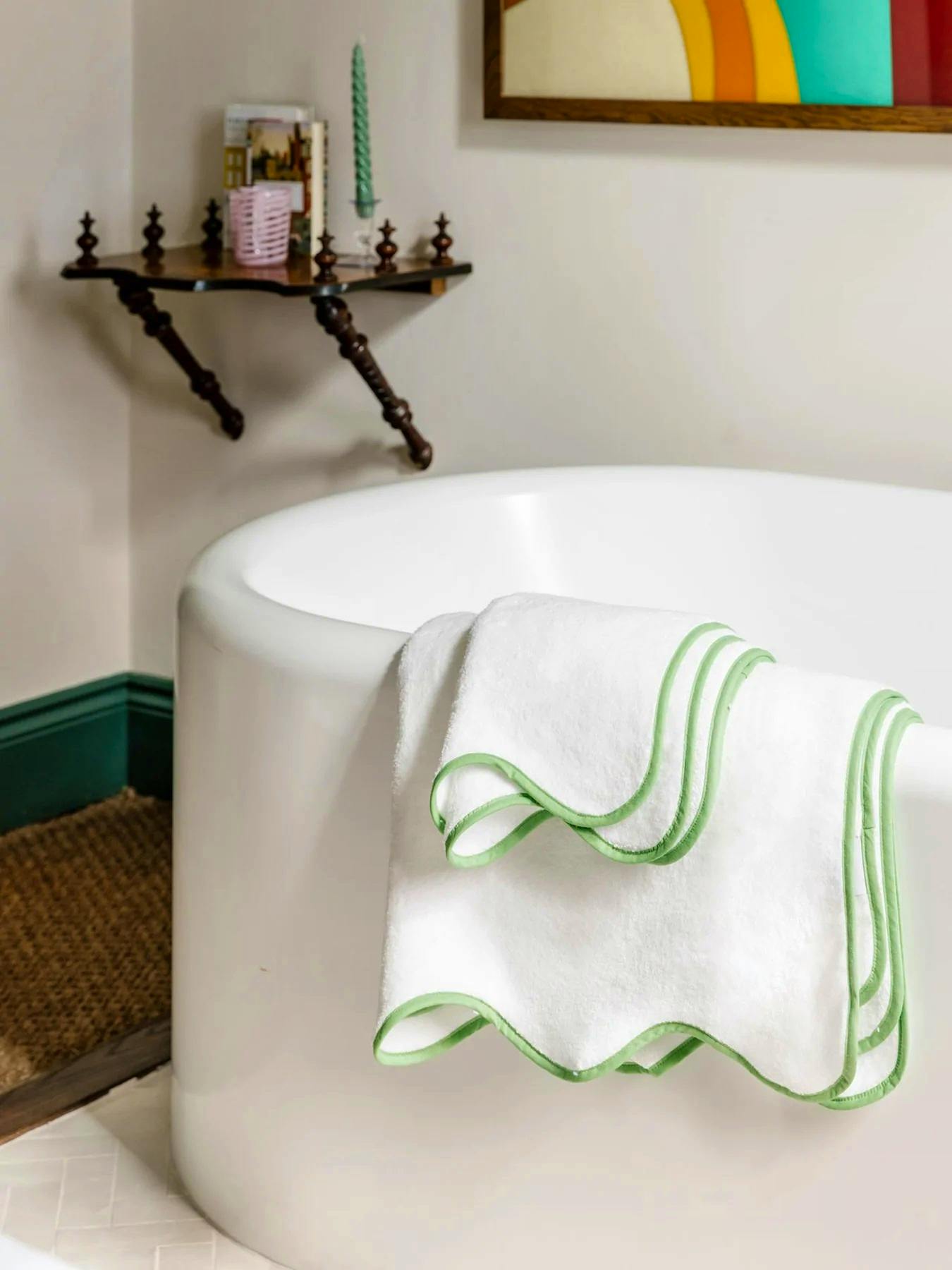 Rebecca Udall Amelia White/Green Scalloped Bath Towels, from £9