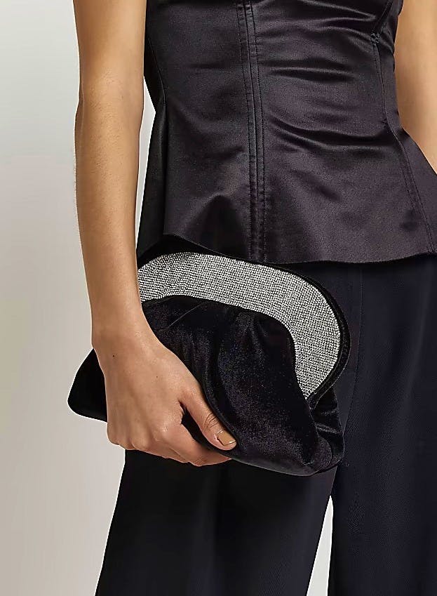 River Island Black Velvet Diamante Clutch Bag, £33