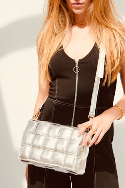 Apatchy Silver Padded Woven Leather Crossbody Bag, £168